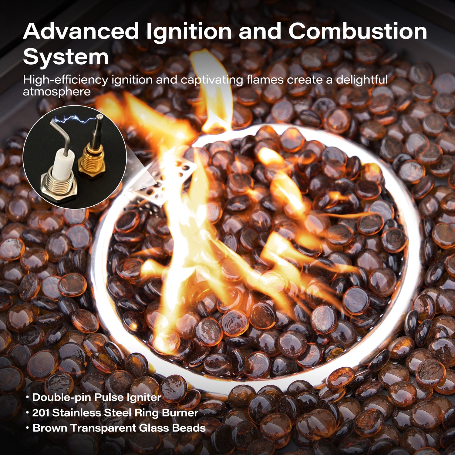 LAUSAINT HOME 64 Inch Outdoor Fire Pit Table 55,000 BTU Gas Fire Pit with Lid with Glass Wind Guard for Outside Patio