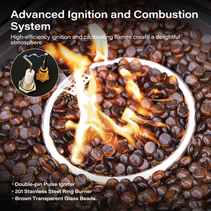 LAUSAINT HOME 64 Inch Outdoor Fire Pit Table 55,000 BTU Gas Fire Pit with Lid with Glass Wind Guard for Outside Patio