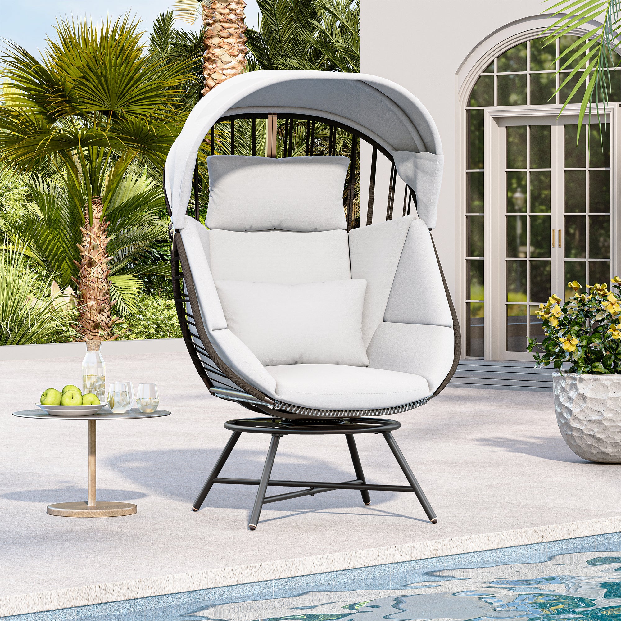 LAUSAINT HOME Oversized 360° Swivel Rattan Egg Chair with Cushion