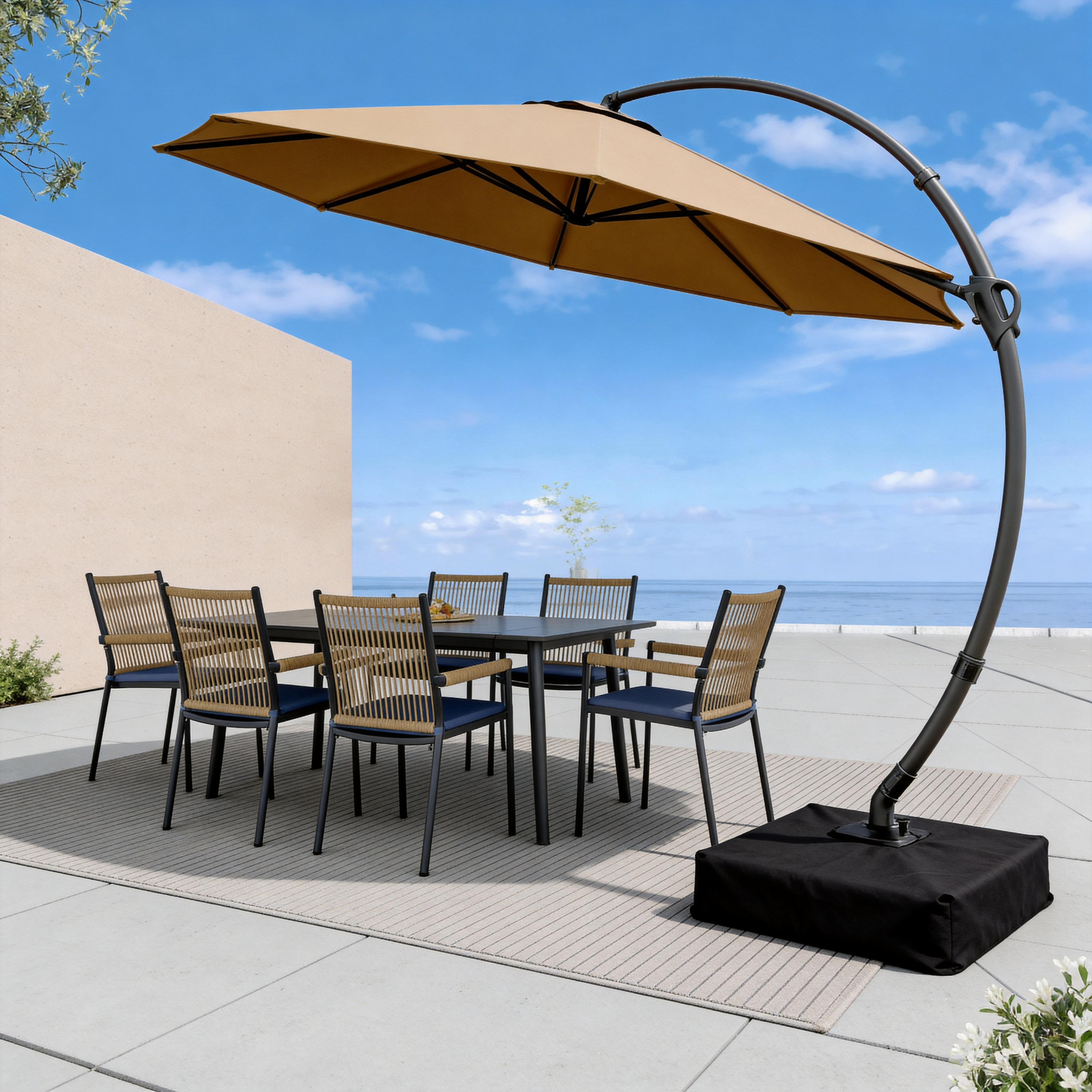 LAUSAINT HOME Patio Cantilever Umbrella with Base Included, Outdoor Curvy Round Offset Umbrella