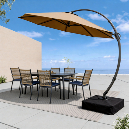 LAUSAINT HOME Patio Cantilever Umbrella with Base Included, Outdoor Curvy Round Offset Umbrella