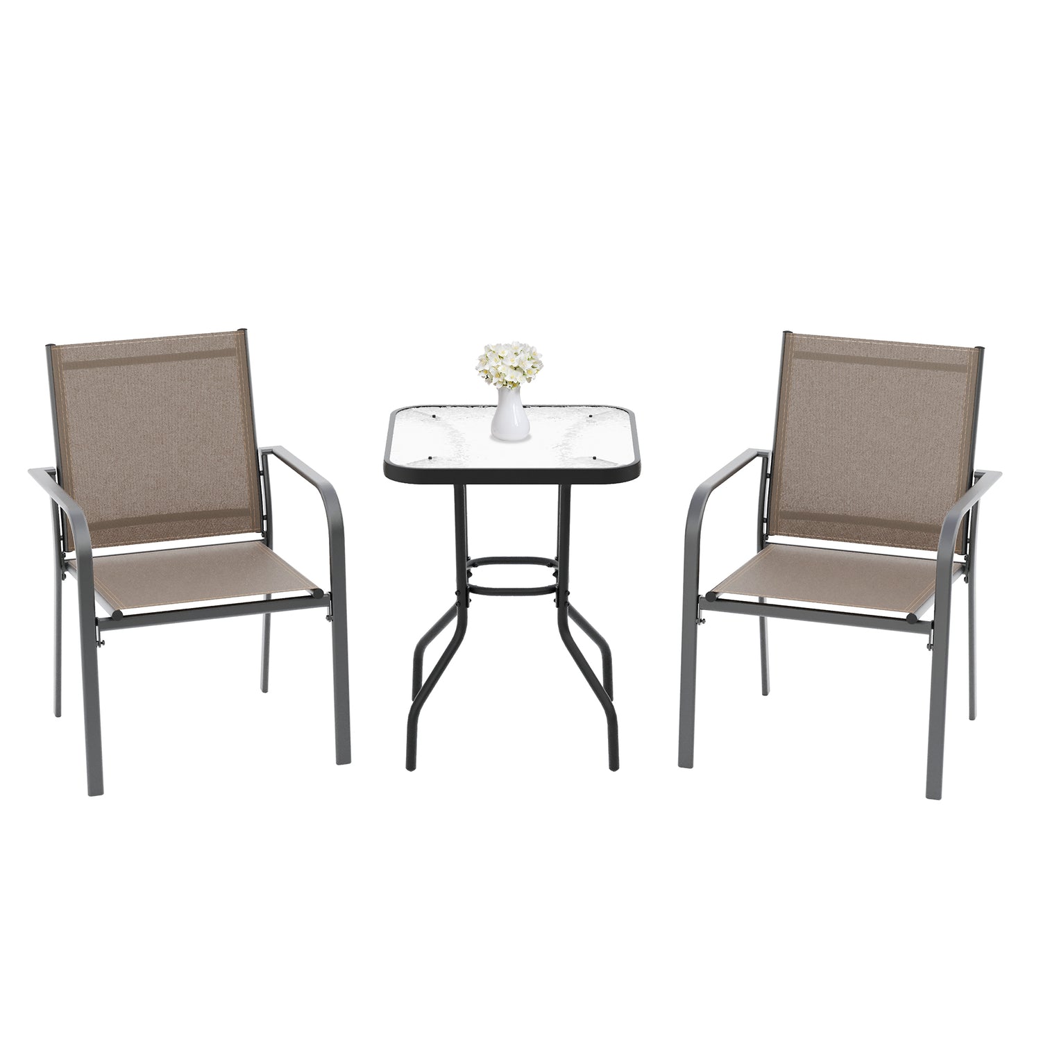 3-Piece Outdoor Textilene Fabric Bar Set with Patio Table and Chairs