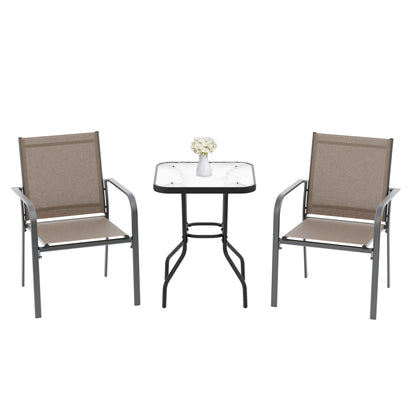 3-Piece Outdoor Textilene Fabric Bar Set with Patio Table and Chairs