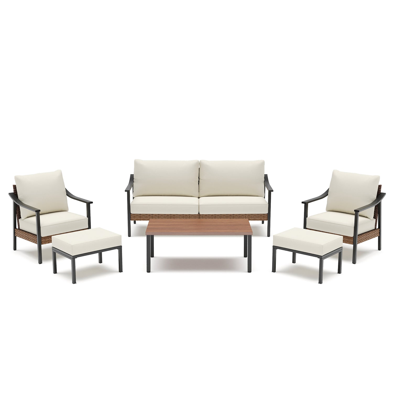 LAUSAINT HOME 6 Pieces Outdoor Patio Furniture Set, Rattan Outdoor Couch Sectional