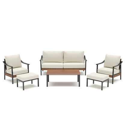 LAUSAINT HOME 6 Pieces Outdoor Patio Furniture Set, Rattan Outdoor Couch Sectional