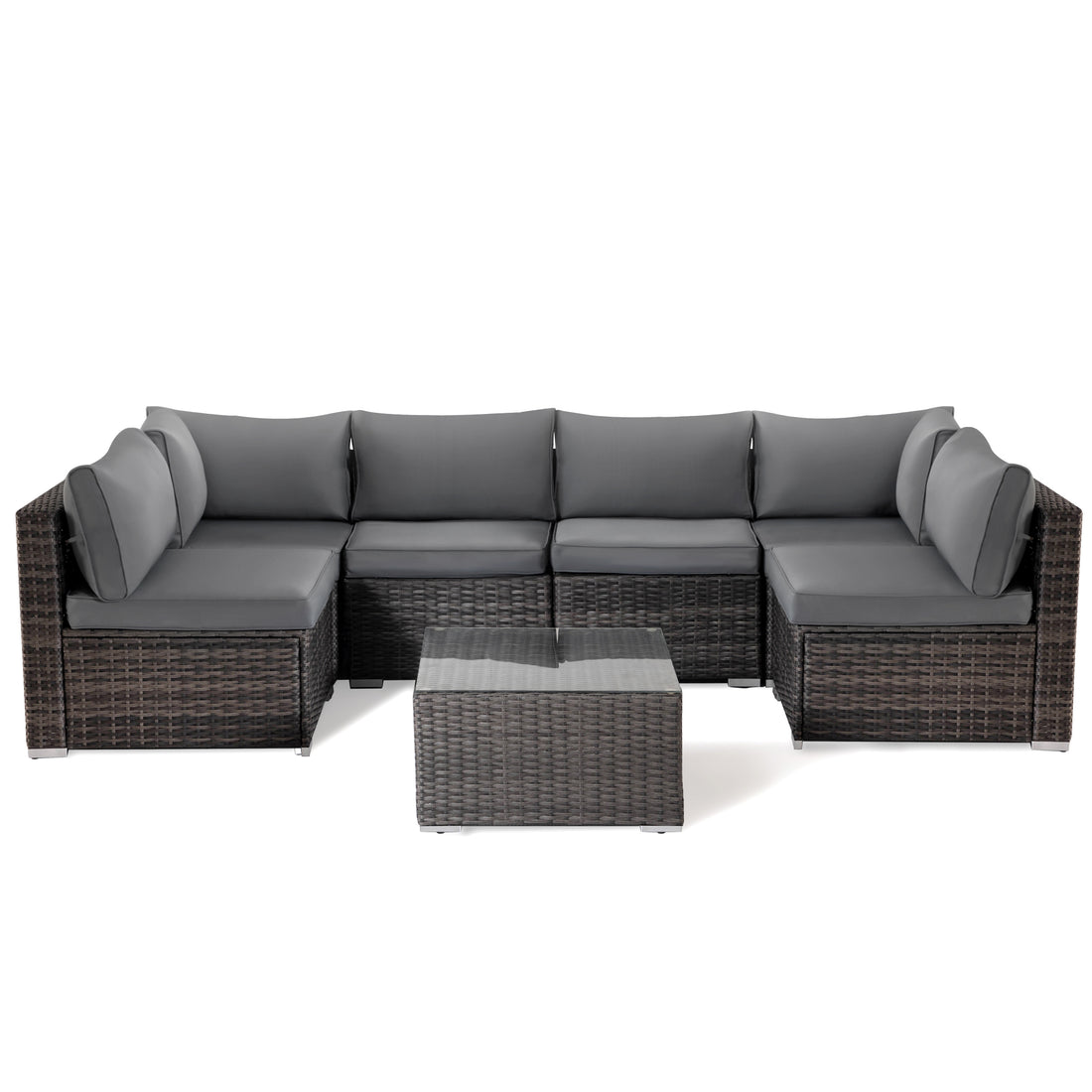 LAUSAINT HOME 7-Piece Wicker Conversation Set with Gray Cushions