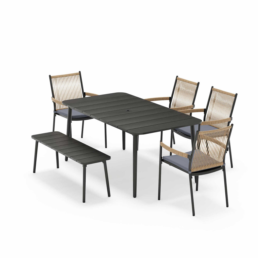 LAUSAINT HOME Outdoor Patio Dining Set with Chairs and Benches