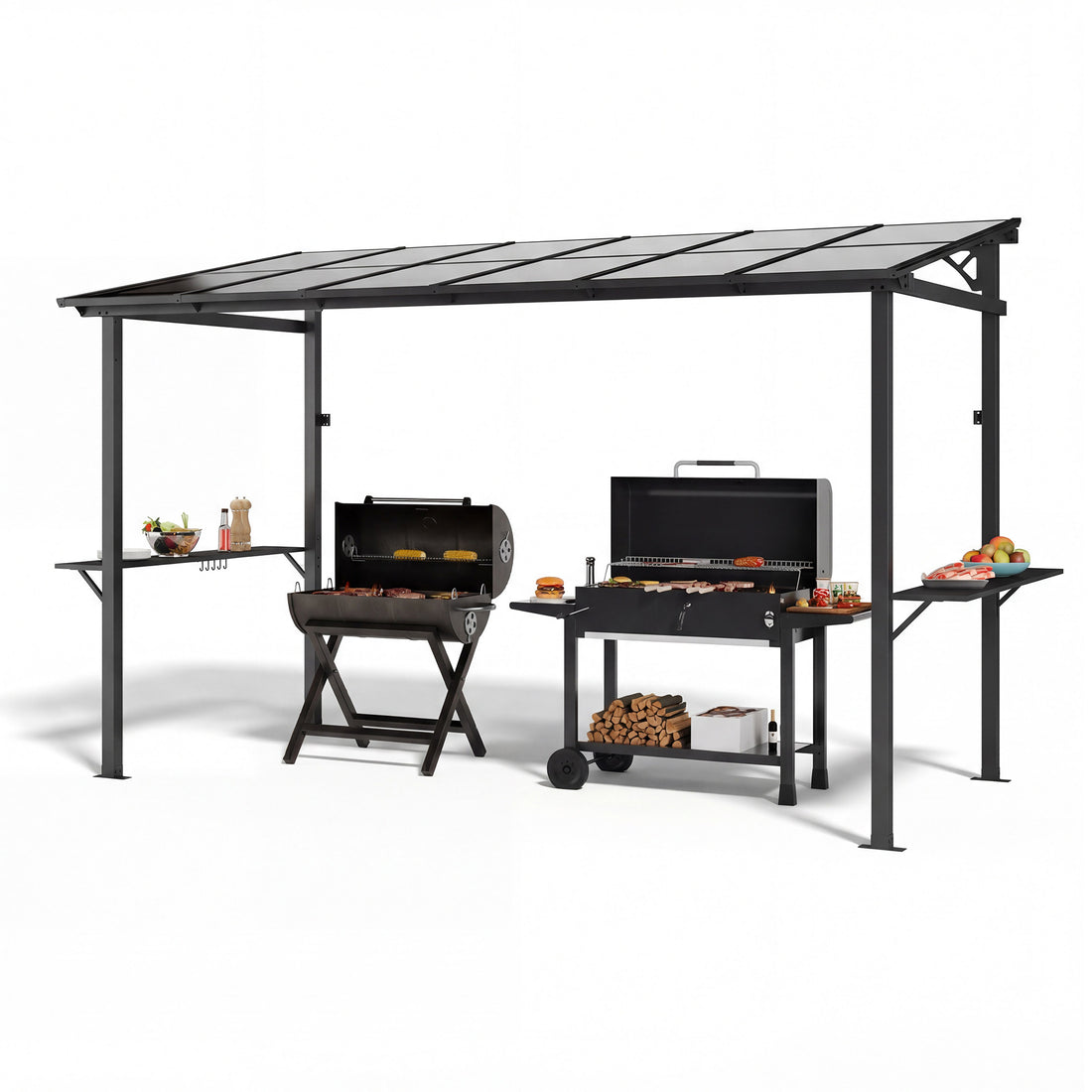 LAUSAINT HOME 12x6 ft Hardtop Grill Gazebo Sloping PC Roof BBQ Patio Metal Gazebo