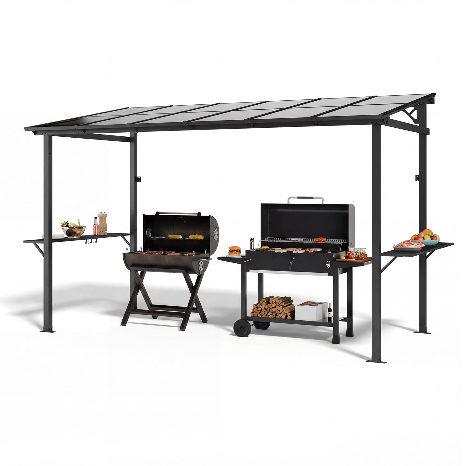 LAUSAINT HOME 12x6 ft Hardtop Grill Gazebo Sloping PC Roof BBQ Patio Metal Gazebo