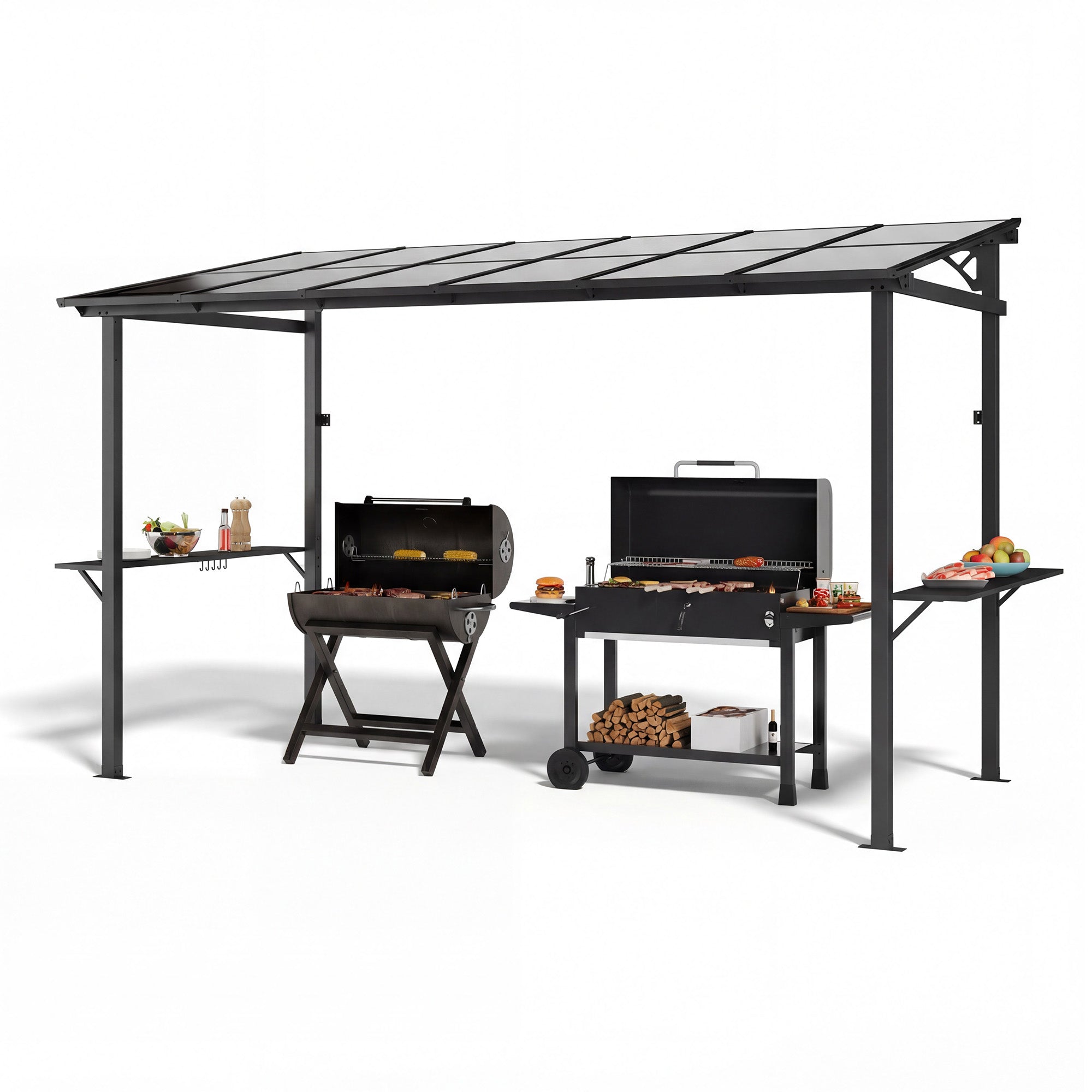 LAUSAINT HOME 12x6 ft Hardtop Grill Gazebo Sloping PC Roof BBQ Patio Metal Gazebo