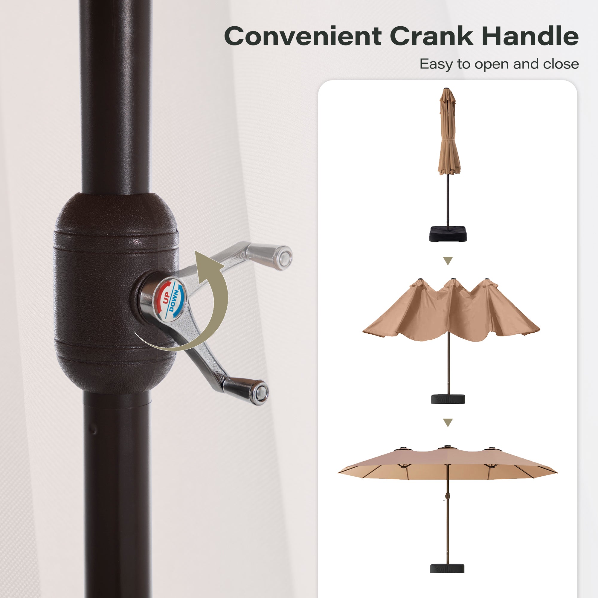 LAUSAINT HOME Large Double-Sided Rectangle Patio Umbrella with LED Light and Base, 13FT/15FT