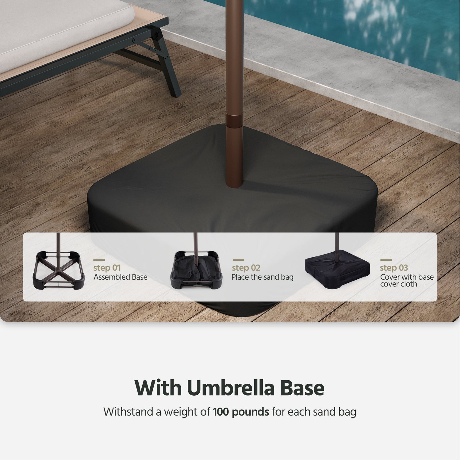 15ft Large Double-Sided Rectangle Outdoor Umbrella with Base