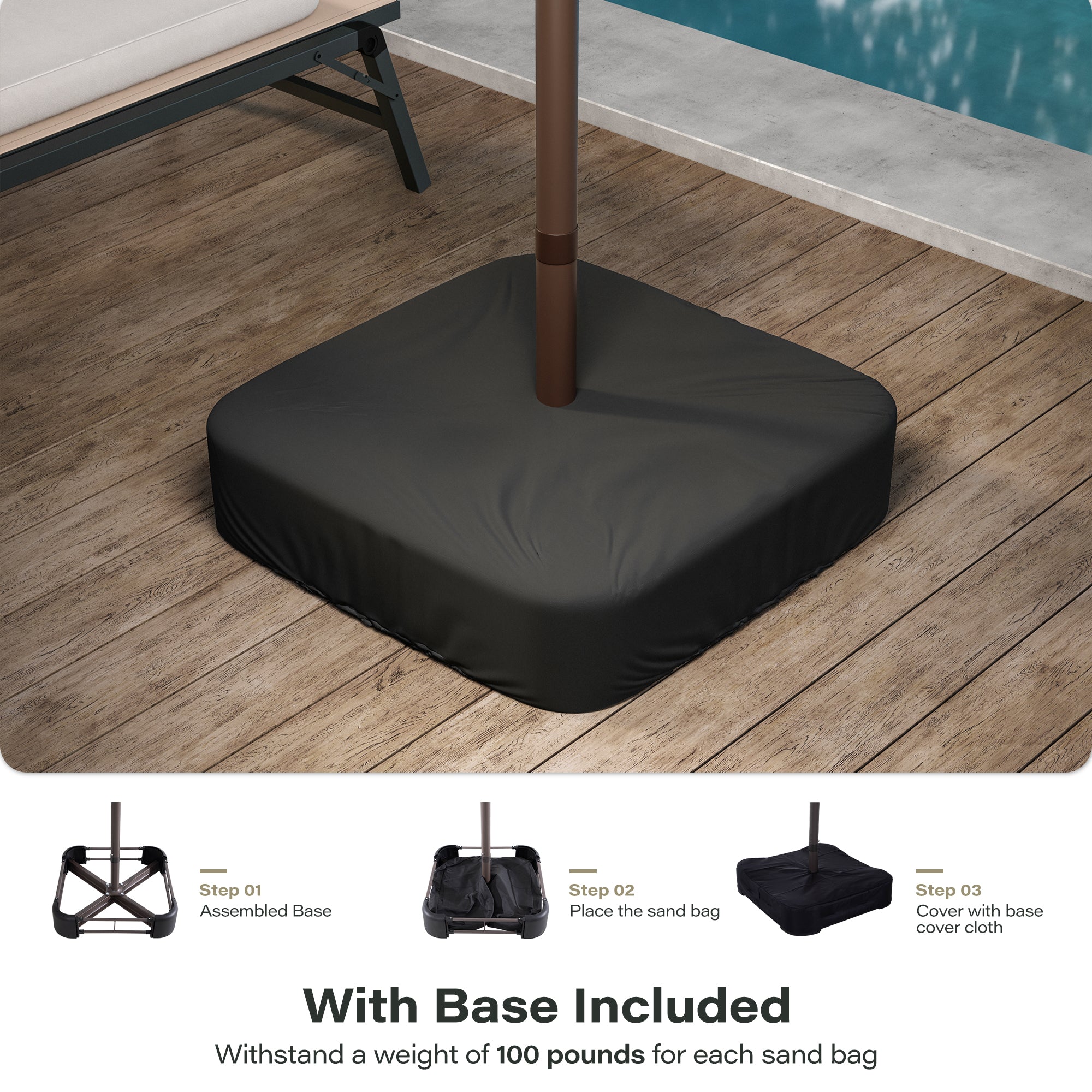 LAUSAINT HOME Large Double-Sided Rectangle Patio Umbrella with LED Light and Base, 13FT/15FT