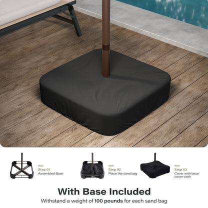 LAUSAINT HOME Large Double-Sided Rectangle Patio Umbrella with LED Light and Base, 13FT/15FT