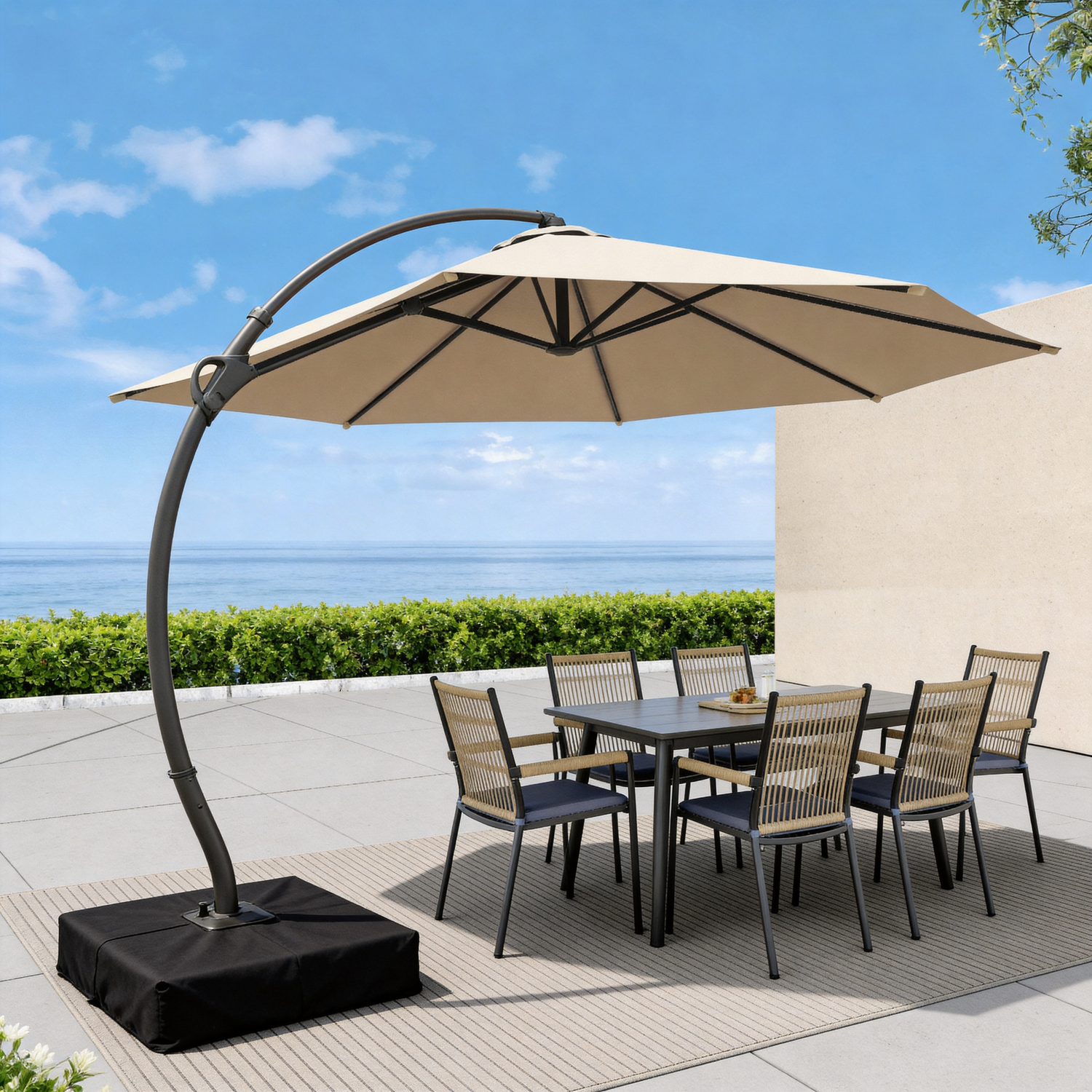 LAUSAINT HOME Patio Cantilever Umbrella with Base Included, Outdoor Curvy Round Offset Umbrella