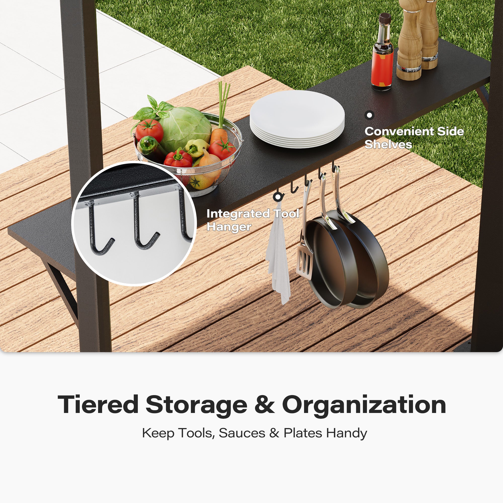 LAUSAINT HOME 12x6 ft Hardtop Grill Gazebo Sloping PC Roof BBQ Patio Metal Gazebo