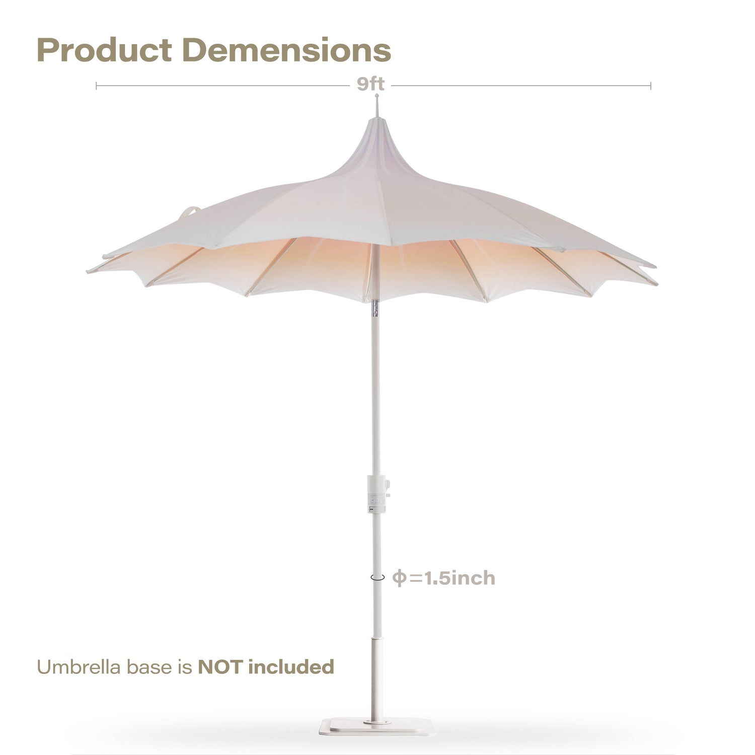 LAUSAINT HOME 9Ft Outdoor Pagoda Patio Umbrella with Lights, Patio Table Market Umbrella, 360° Rotation