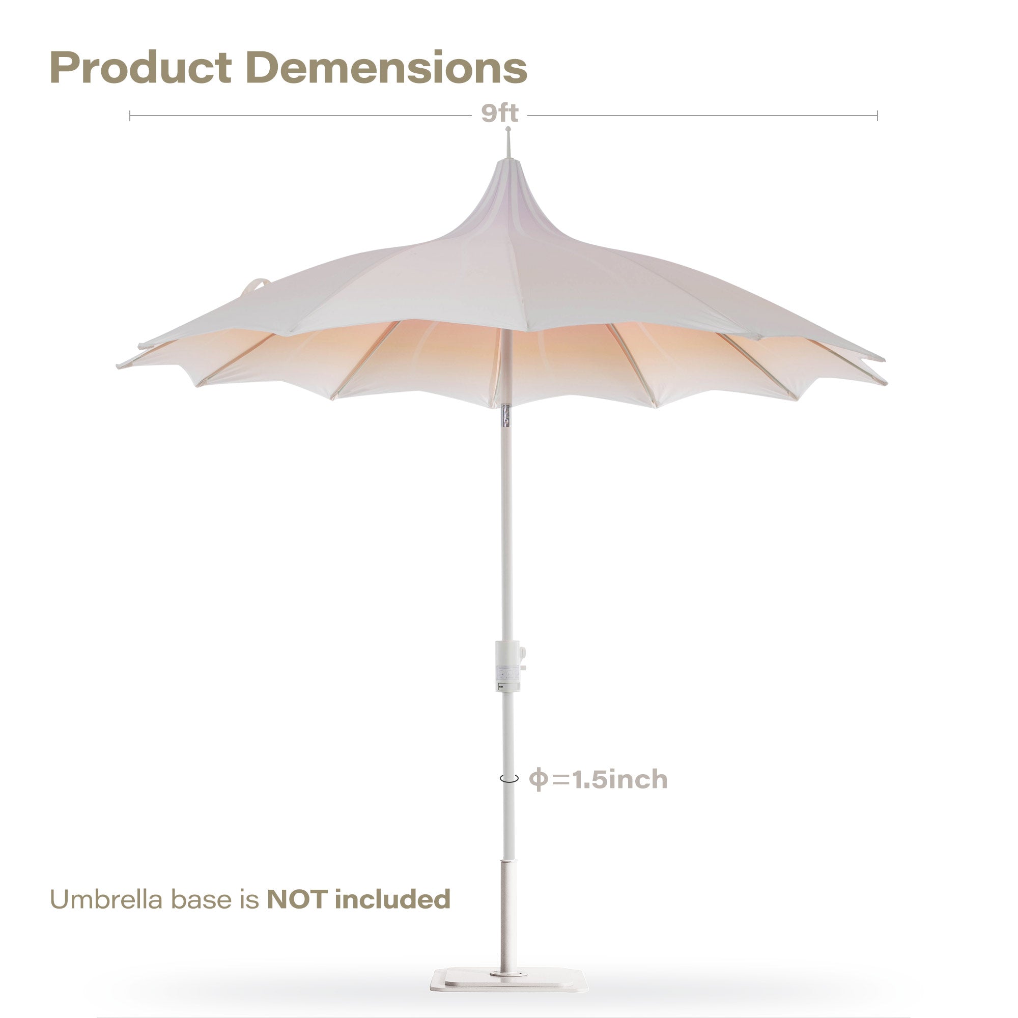 LAUSAINT HOME 9Ft Outdoor Pagoda Patio Umbrella with Lights, Patio Table Market Umbrella, 360° Rotation
