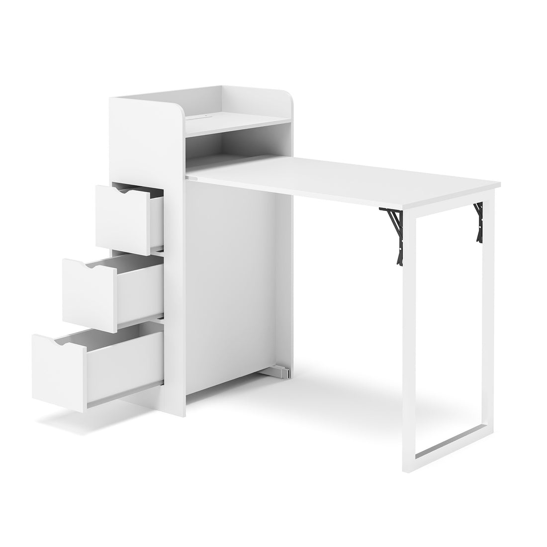LAUSAINT HOME Wall Mounted Foldable Desk, Space Saving Hidden Desk with Storage & Power Outlet