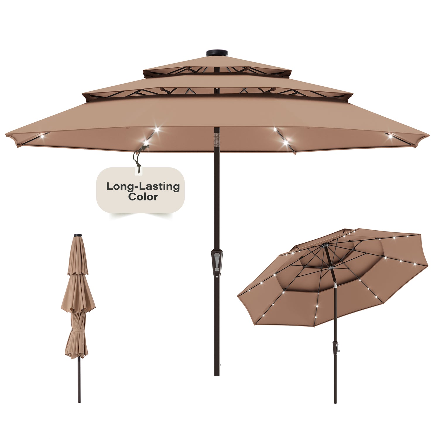 10ft 3 Tier Patio Umbrella with Solar Lights