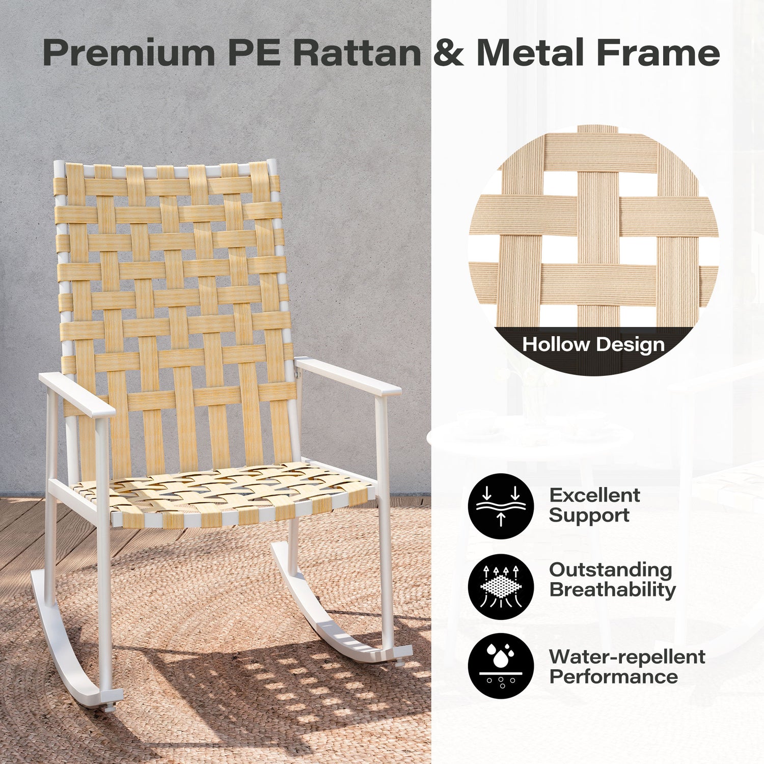 3-Piece Outdoor Rocking Chair Set with High-Back