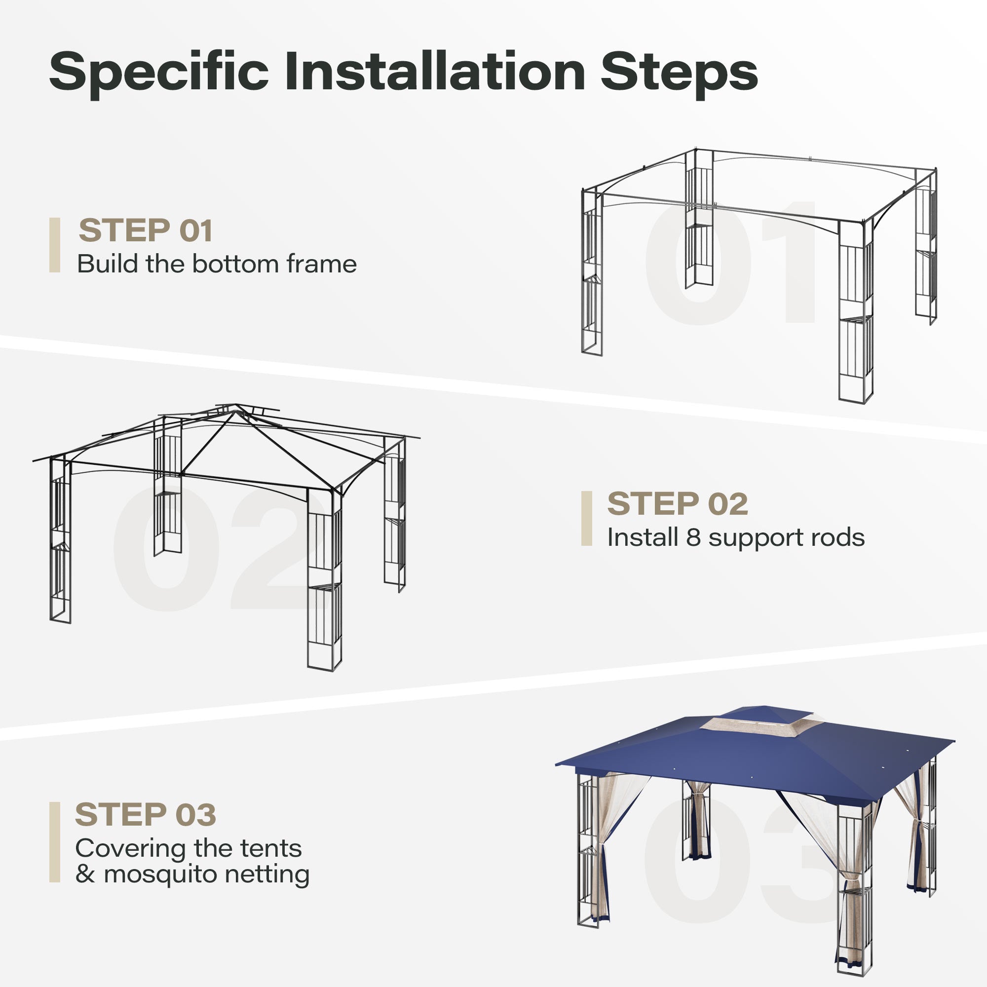 LAUSAINT HOME 11' x 13' Outdoor Double Vented Roof Patio Gazebo