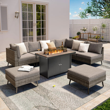 8 Pieces Outdoor Patio Furniture Set with 43&quot; Propane Gas Fire Pit Table