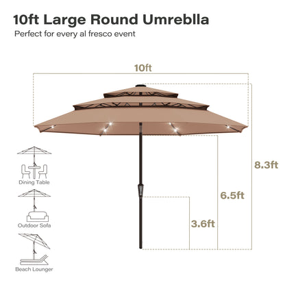 10ft 3 Tier Patio Umbrella with Solar Lights