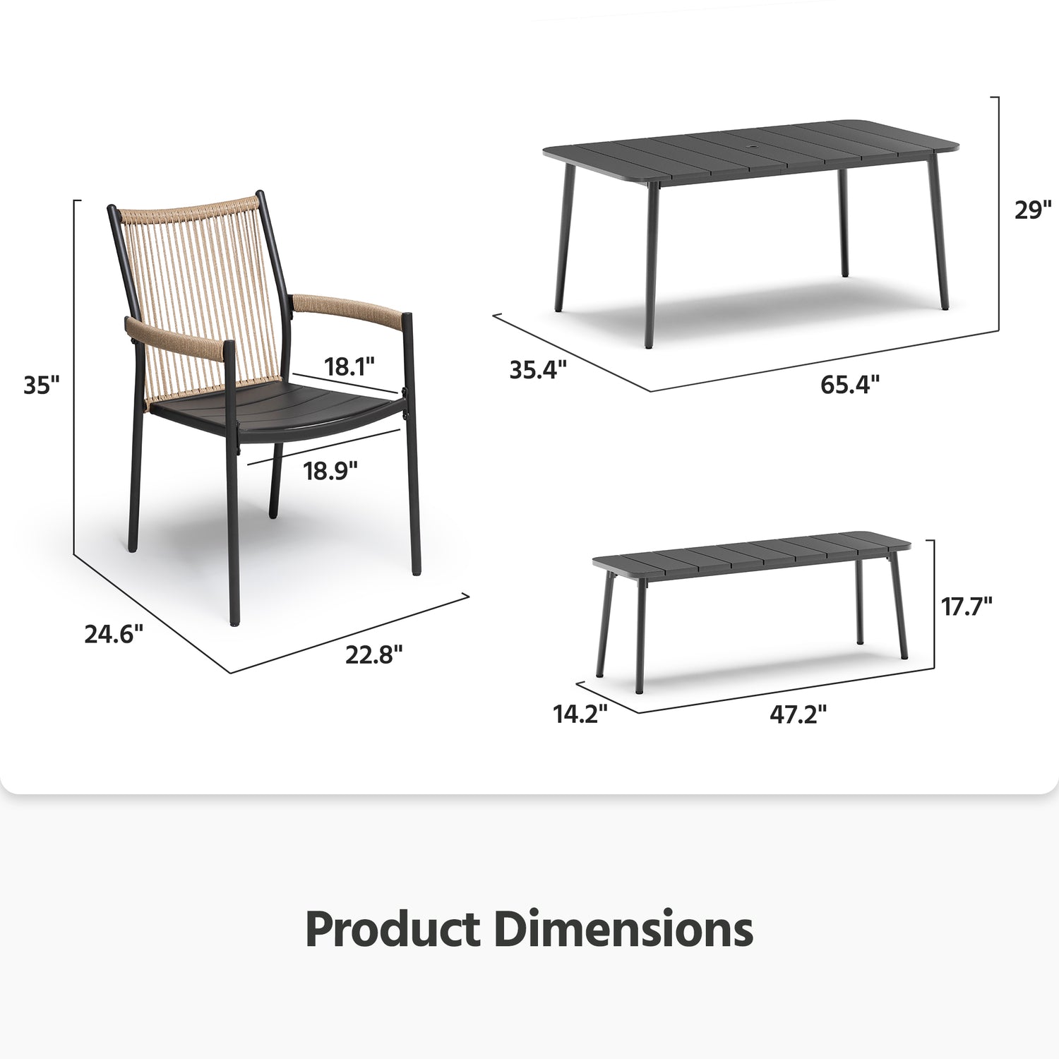 LAUSAINT HOME 6 Pieces Outdoor Dining Set with Umbrella Hole