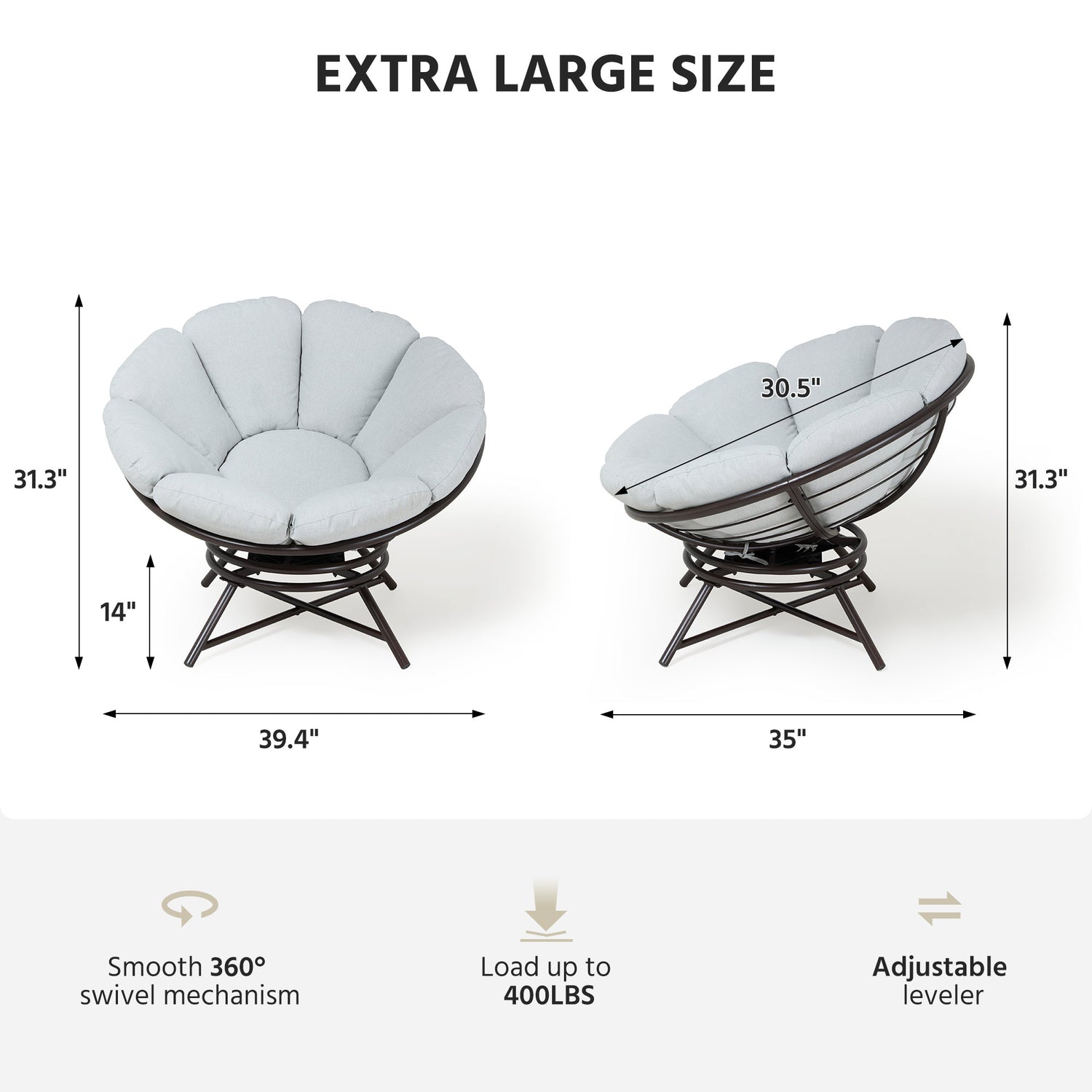 LAUSAINT HOME 40&quot; Wicker Papasan Chair with 360° Swivel Base