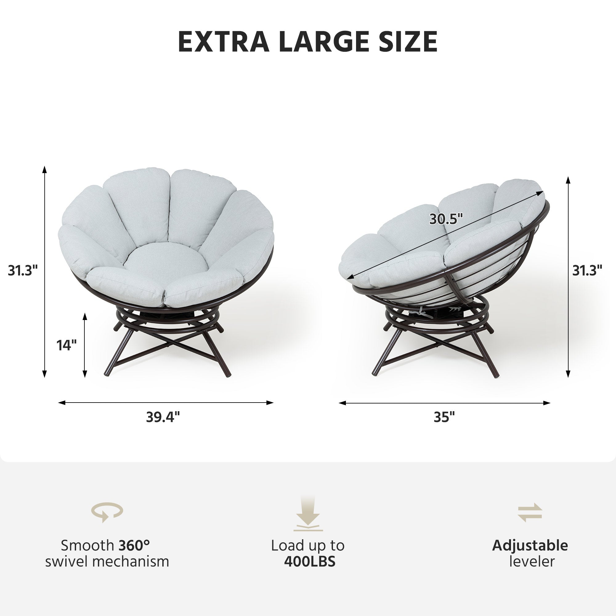 LAUSAINT HOME 40&quot; Wicker Papasan Chair with 360° Swivel Base