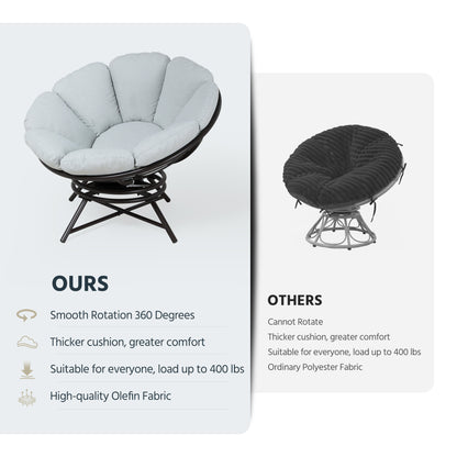 LAUSAINT HOME 40&quot; Wicker Papasan Chair with 360° Swivel Base