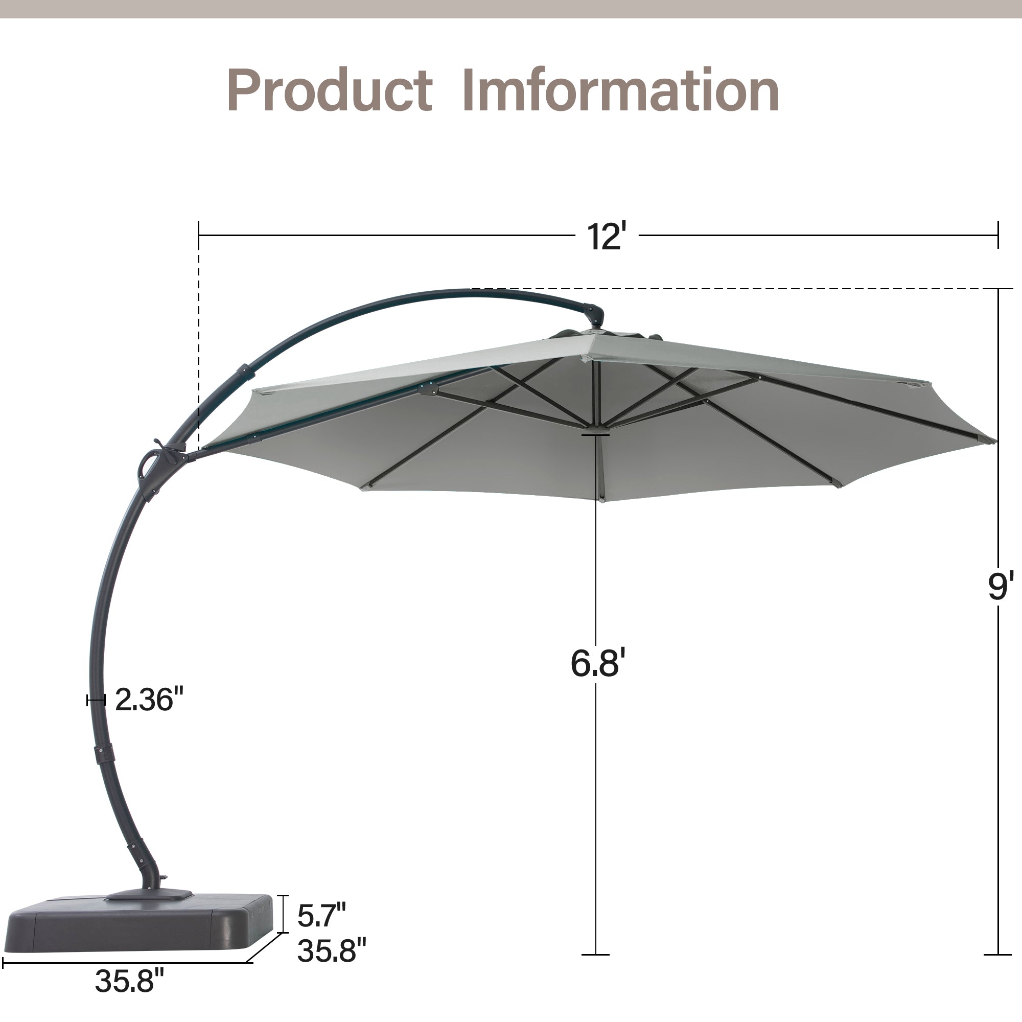 LAUSAINT HOME 12Ft Outdoor Patio Umbrella with Base included, Heavy Duty Offset Hanging Umbrella with 360° Rotation