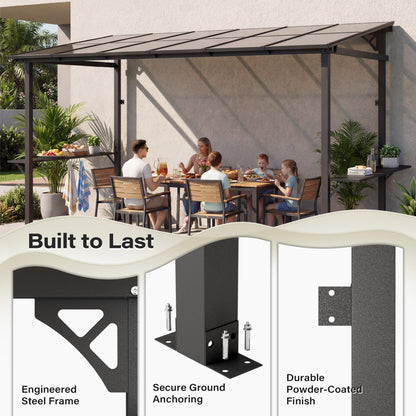 LAUSAINT HOME 12x6 ft Hardtop Grill Gazebo Sloping PC Roof BBQ Patio Metal Gazebo