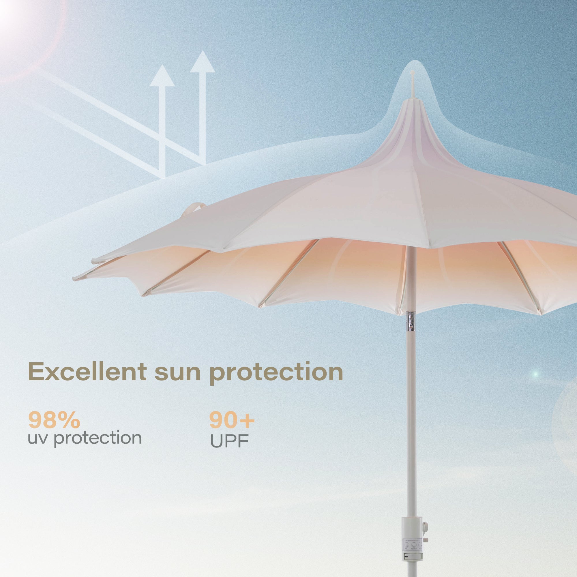 LAUSAINT HOME 9Ft Outdoor Pagoda Patio Umbrella with Lights, Patio Table Market Umbrella, 360° Rotation