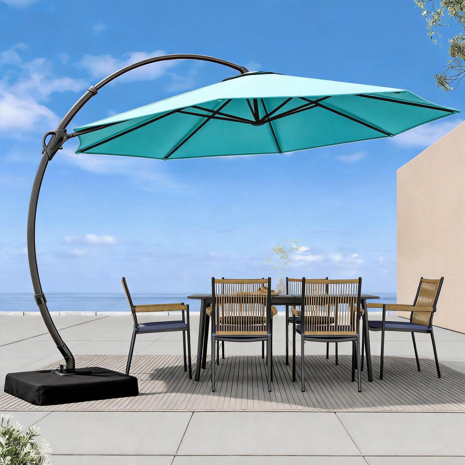 LAUSAINT HOME Patio Cantilever Umbrella with Base Included, Outdoor Curvy Round Offset Umbrella