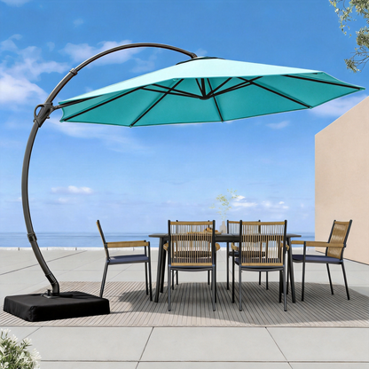 LAUSAINT HOME Patio Cantilever Umbrella with Base Included, Outdoor Curvy Round Offset Umbrella