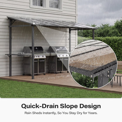 LAUSAINT HOME 12x6 ft Hardtop Grill Gazebo Sloping PC Roof BBQ Patio Metal Gazebo
