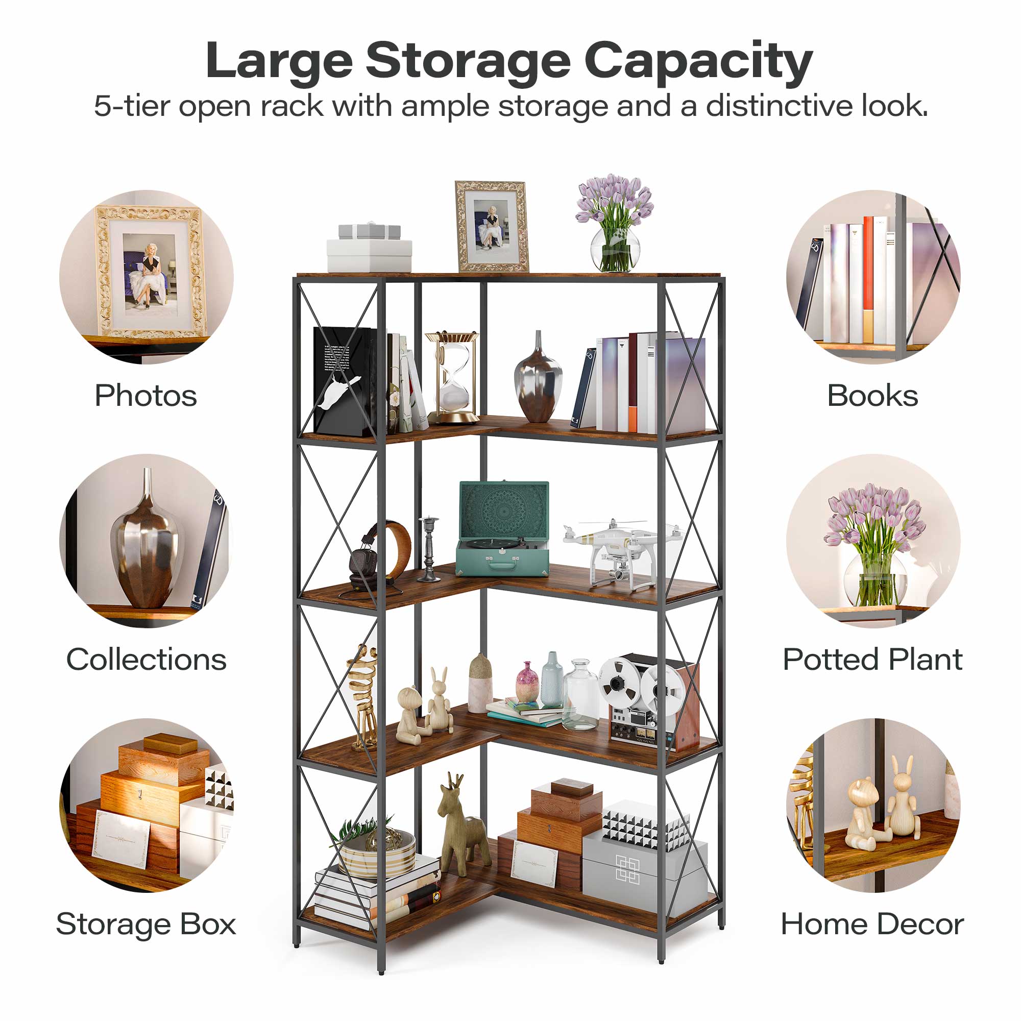 5-Tier L-Shaped Corner Bookcase