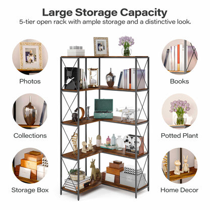 5-Tier L-Shaped Corner Bookcase