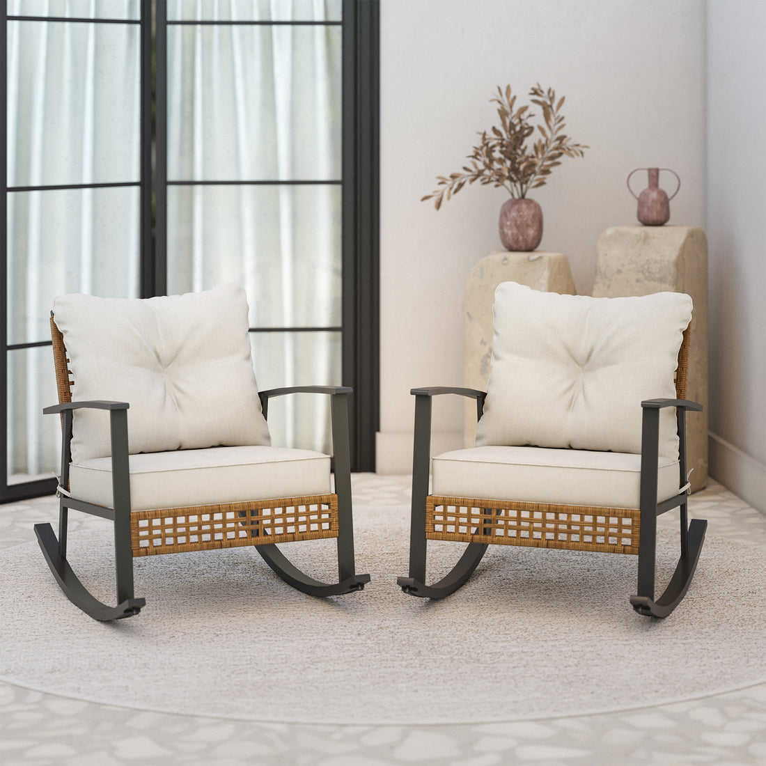 Wicker Outdoor Rocking Chair（2-piece/ 1-piece）