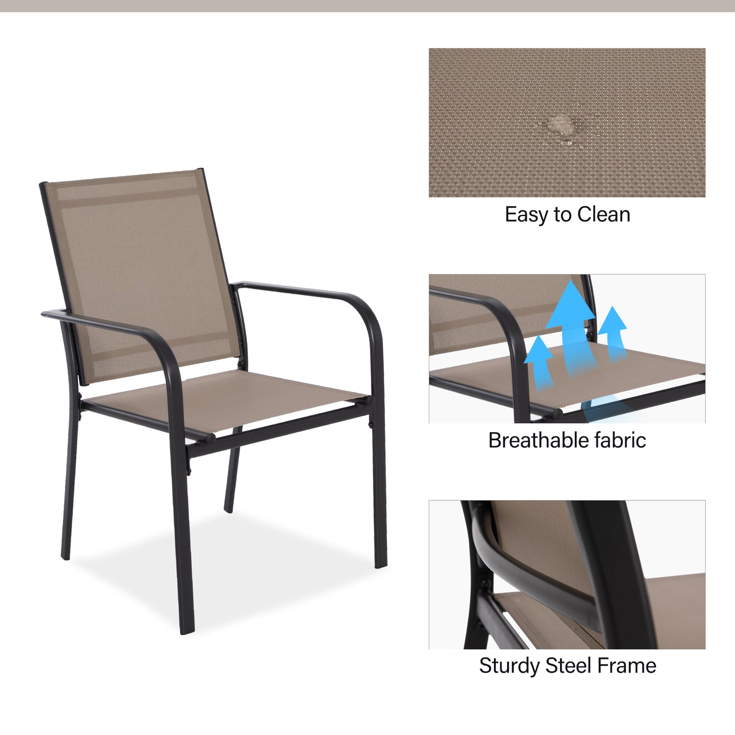 3-Piece Outdoor Textilene Fabric Bar Set with Patio Table and Chairs
