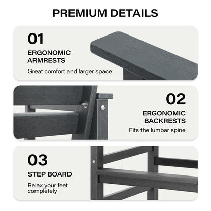 LAUSAINT HOME 3 Pieces HDPE Height Table and Adirondack Chairs Set