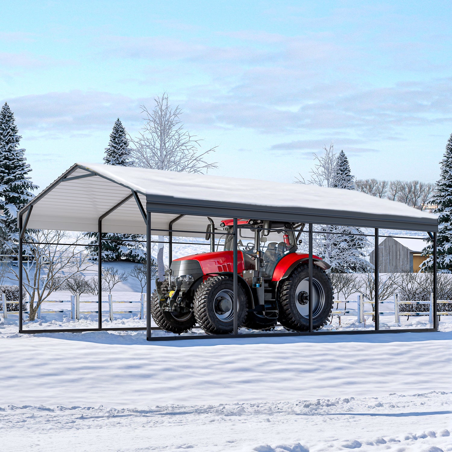 LAUSAINT HOME 12x20 FT Metal Carport Enhanced Base Heavy Duty Garage Car Shelter