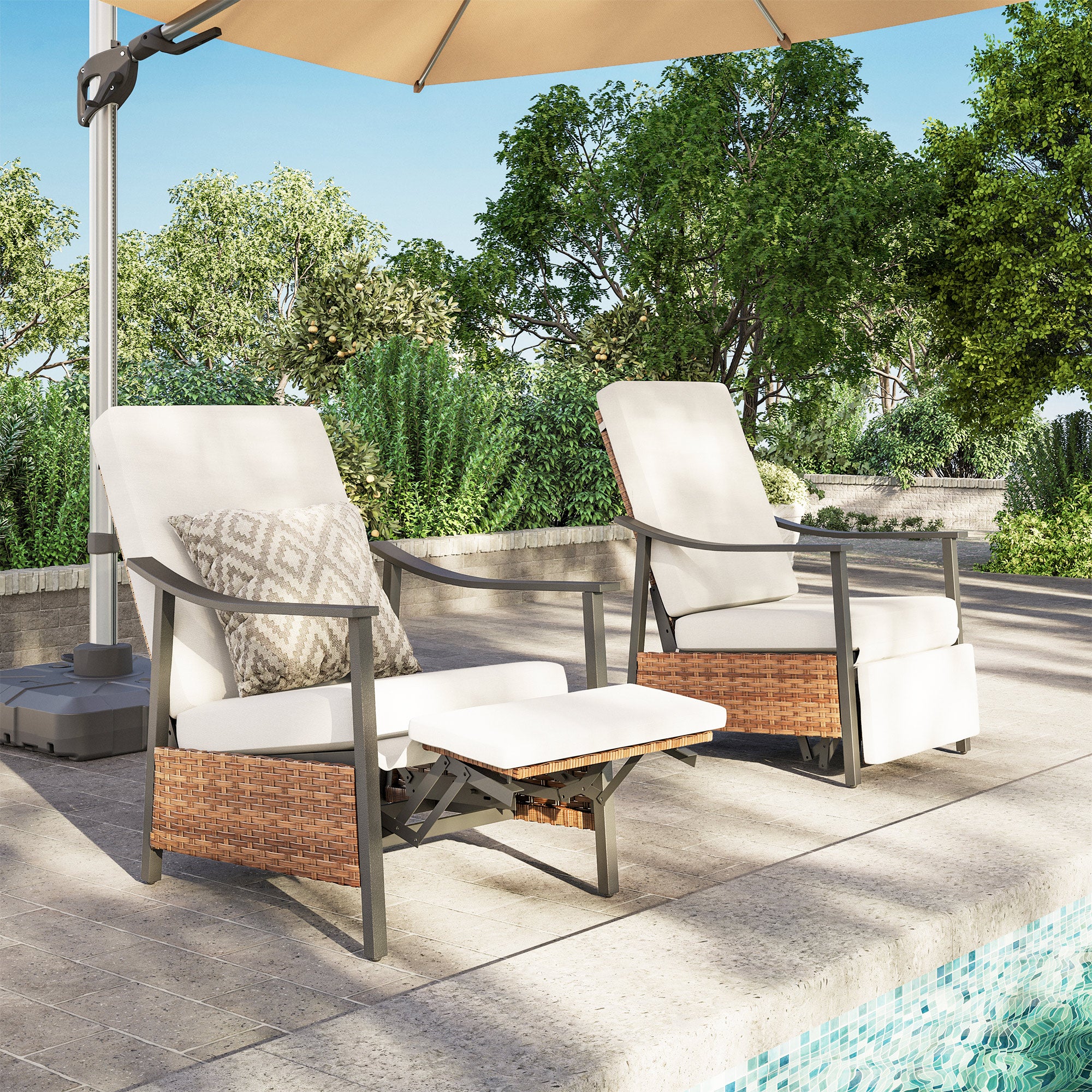 LAUSAINT HOME Outdoor Recliner Chair with Adjustable Back and Footrest