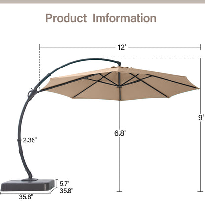 LAUSAINT HOME 12Ft Outdoor Patio Umbrella with Base included, Heavy Duty Offset Hanging Umbrella with 360° Rotation