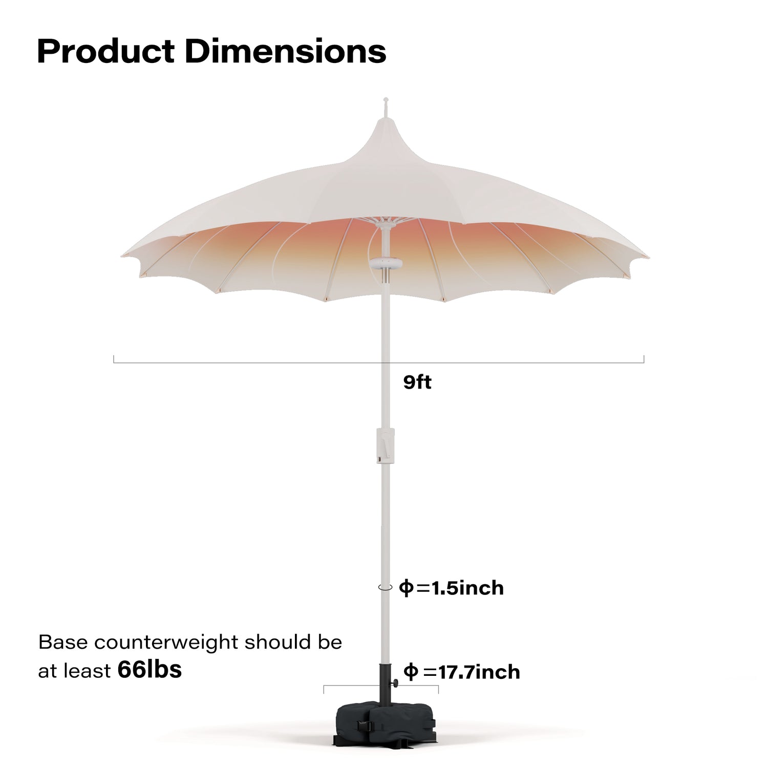 LAUSAINT HOME 9Ft Outdoor Pagoda Patio Umbrella with Lights, Patio Table Market Umbrella, 360° Rotation