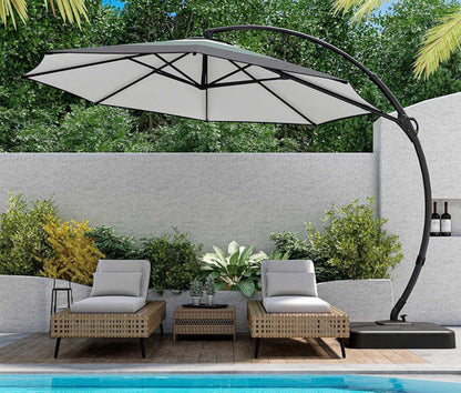 LAUSAINT HOME 11 Ft Outdoor Patio Umbrella with Base, Deluxe Curvy Cantilever Umbrella Heavy Duty with 360° Rotation