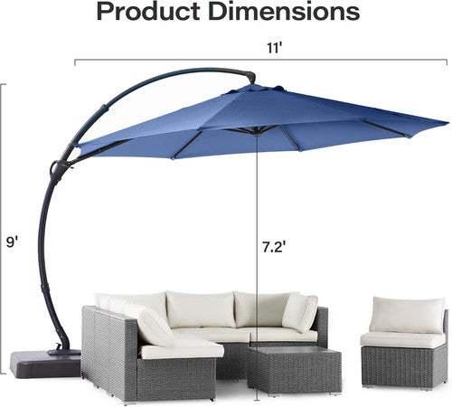 LAUSAINT HOME 11 FT Deluxe Curvy Cantilever Umbrella with 360° Rotation Outdoor Patio Umbrella with Base