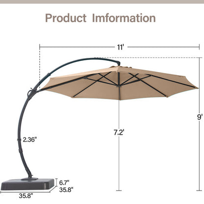 LAUSAINT HOME 11 FT Deluxe Curvy Cantilever Umbrella with 360° Rotation Outdoor Patio Umbrella with Base